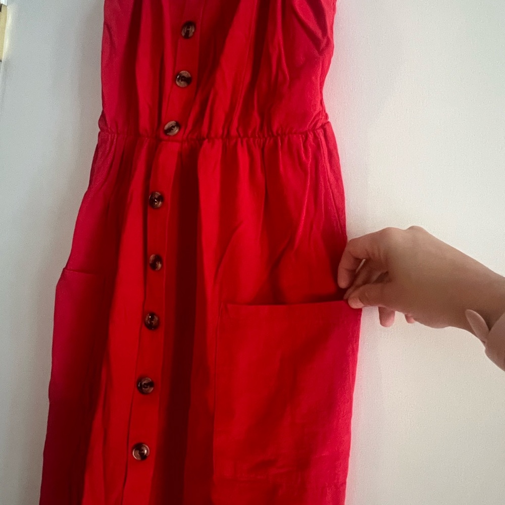 Red Button-Down Dress with Pockets